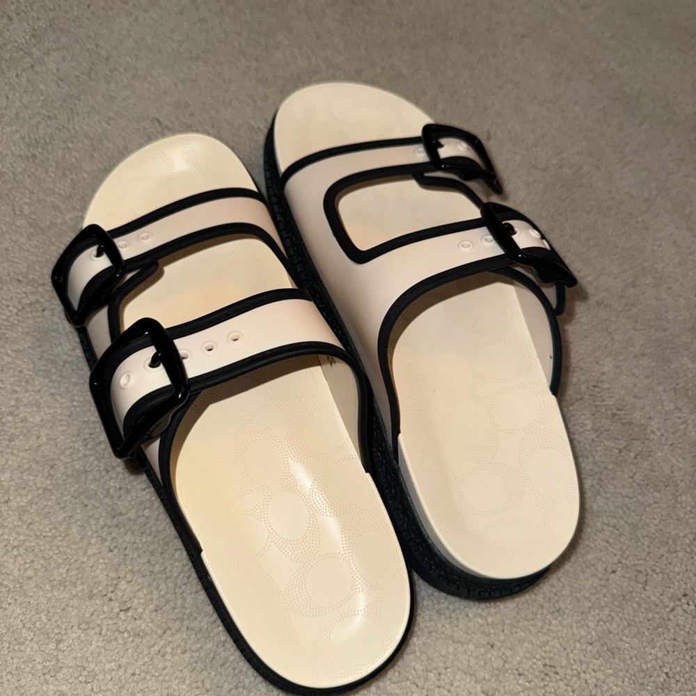 Women's Black and White Coach Sandals